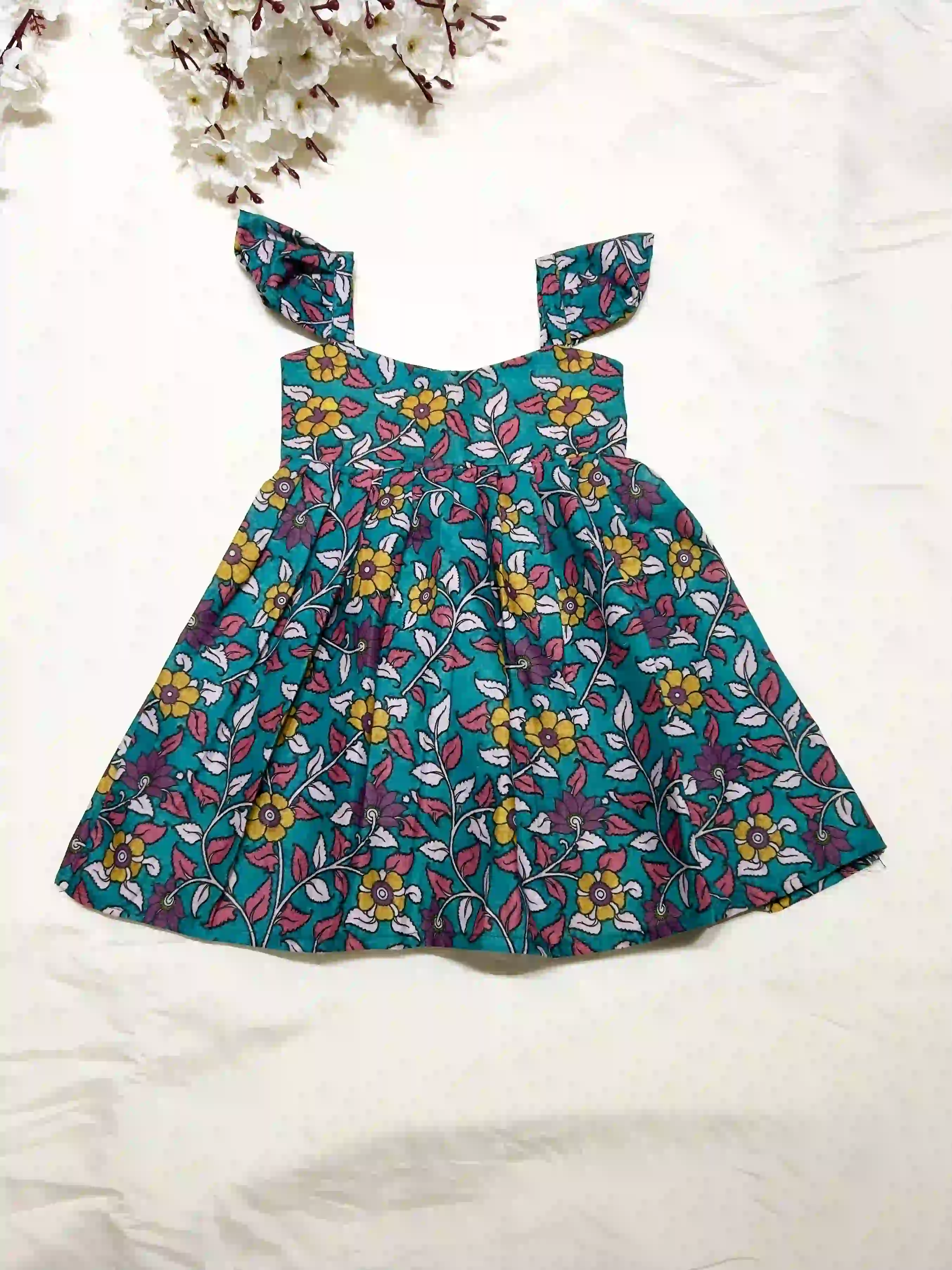 Kalamkari cotton frock - aquagreen