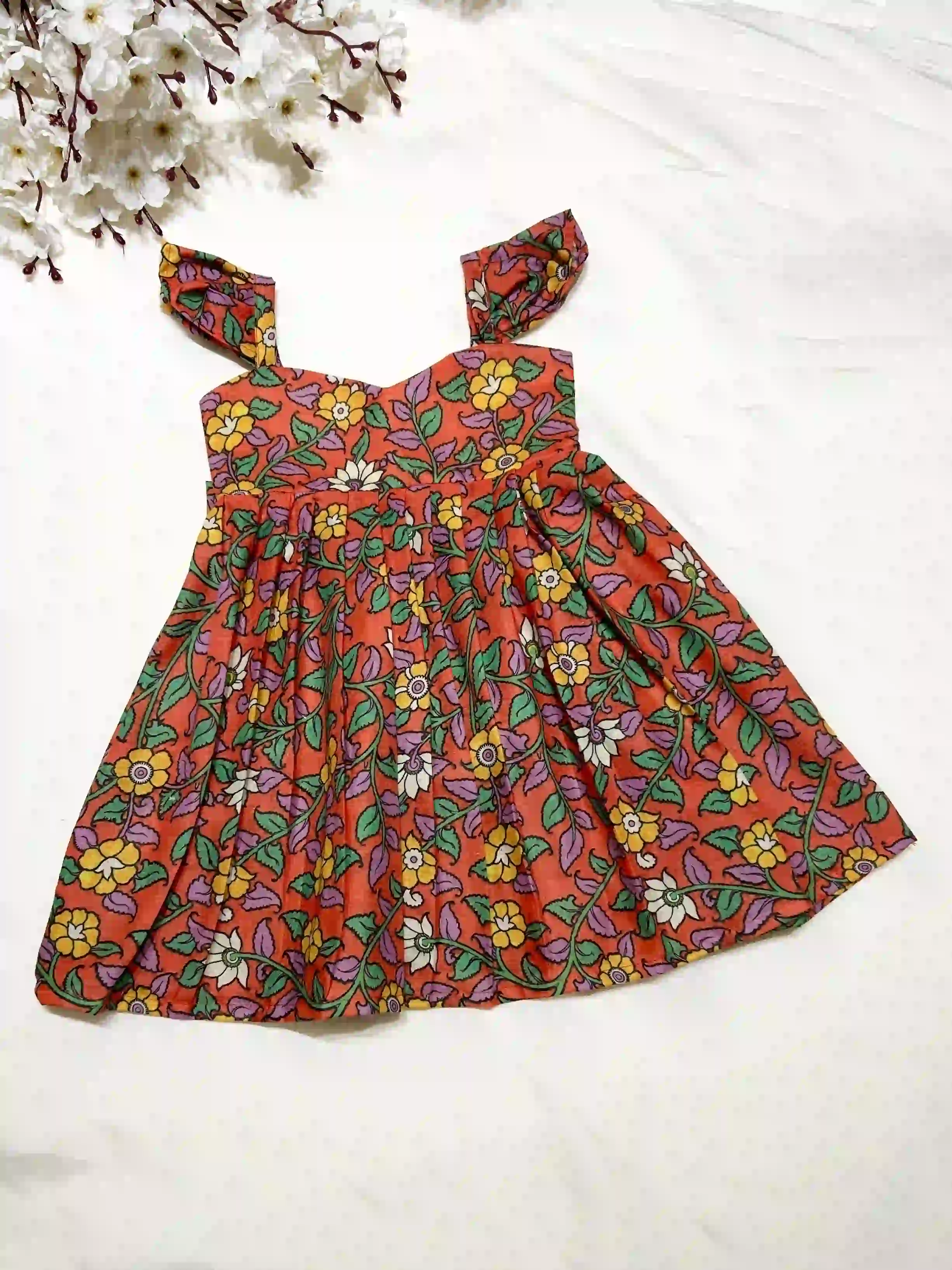 Kalamkari cotton frock - orange