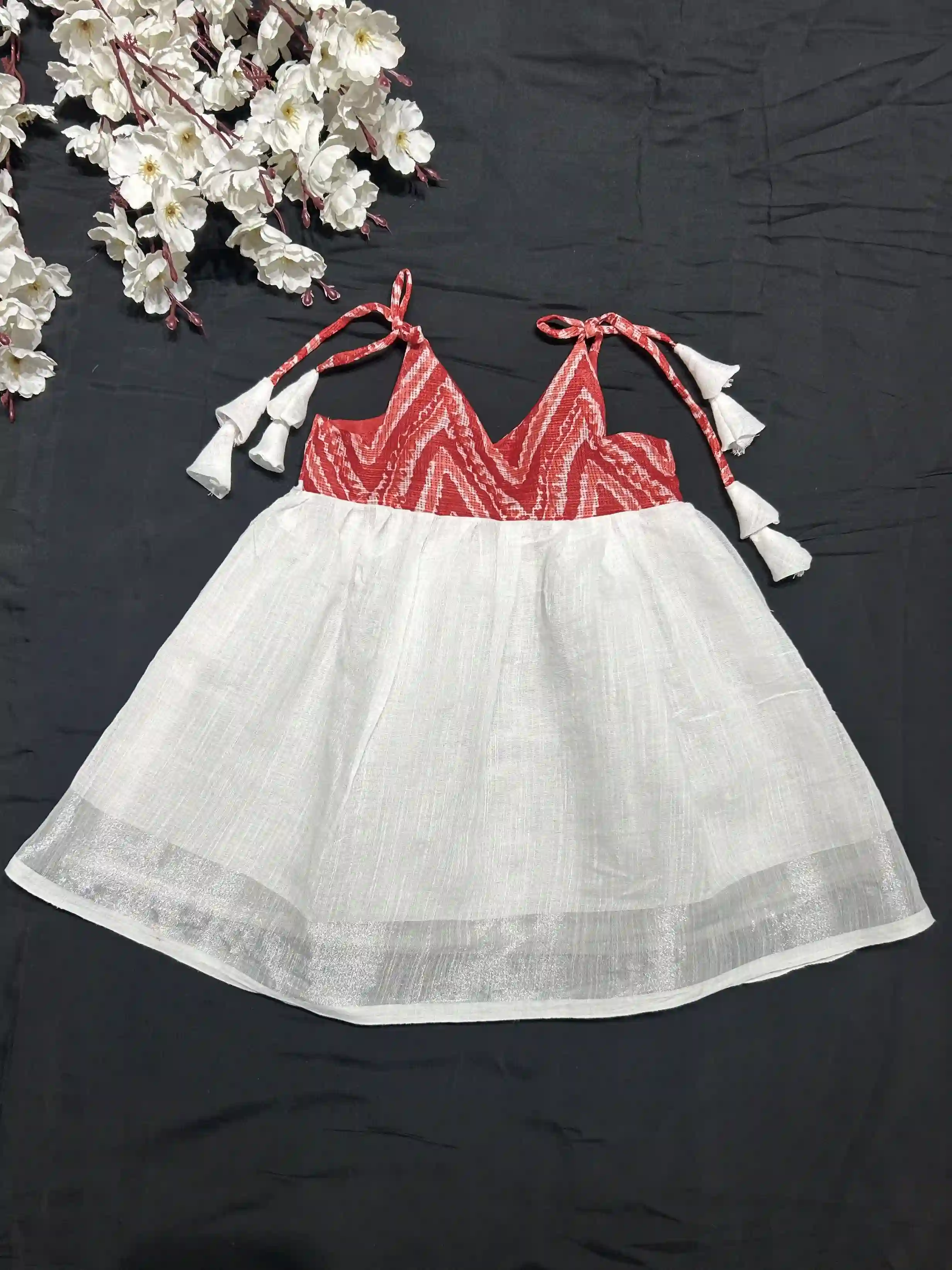 IKKAT PEARL FROCK - red