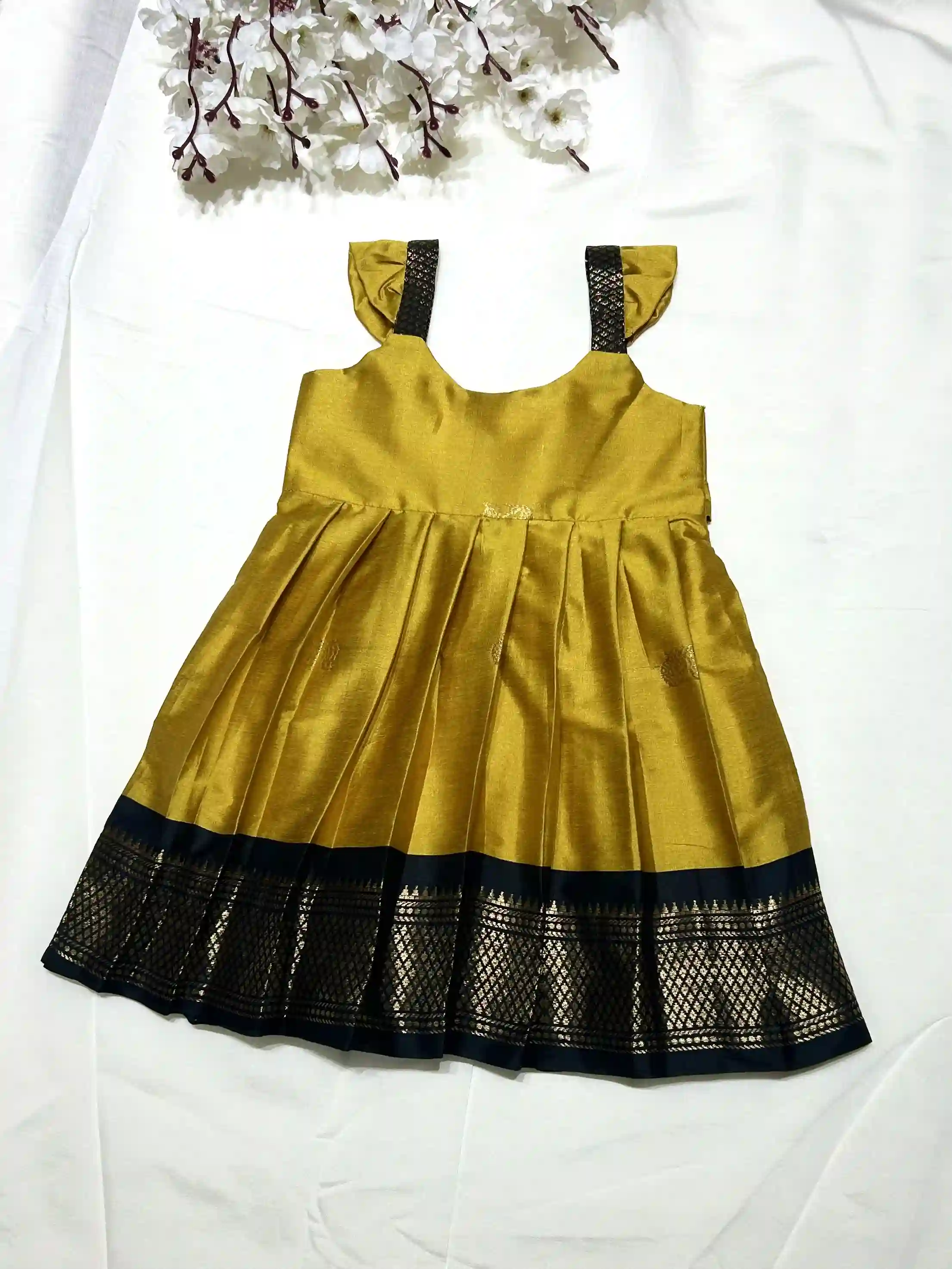 Paithani silk frock - Menthi yellow