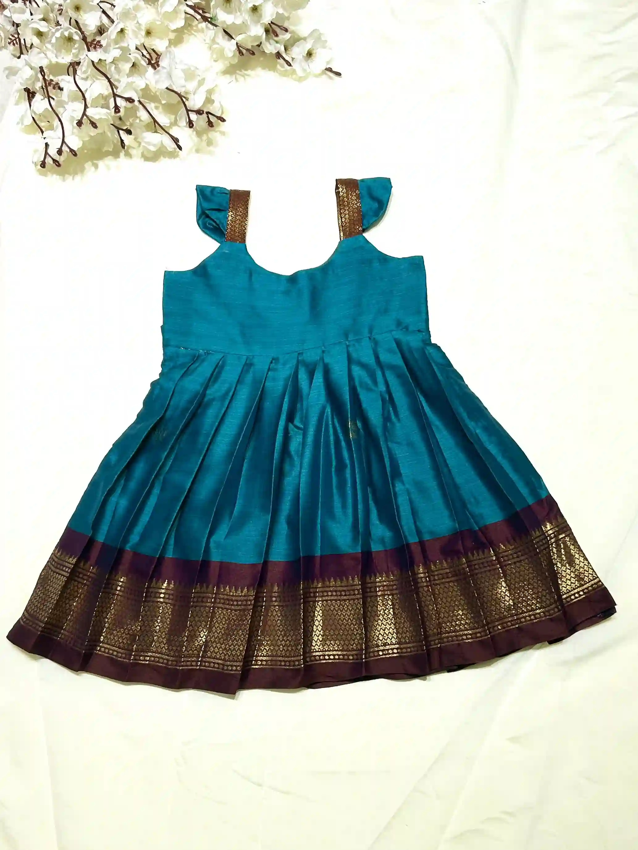 Paithani frock - peacock blue