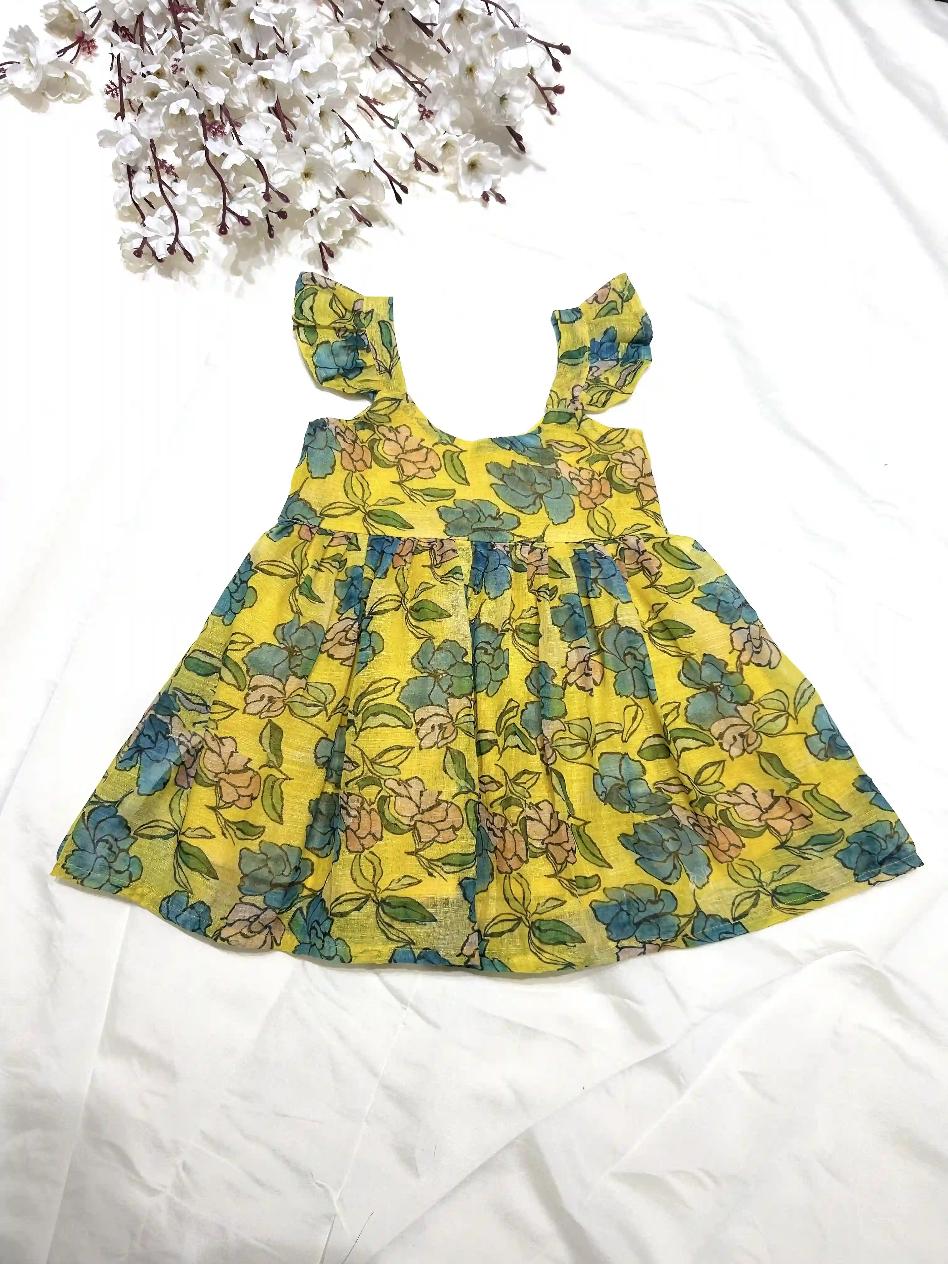 Linen kalamkari frock- citrine yellow 