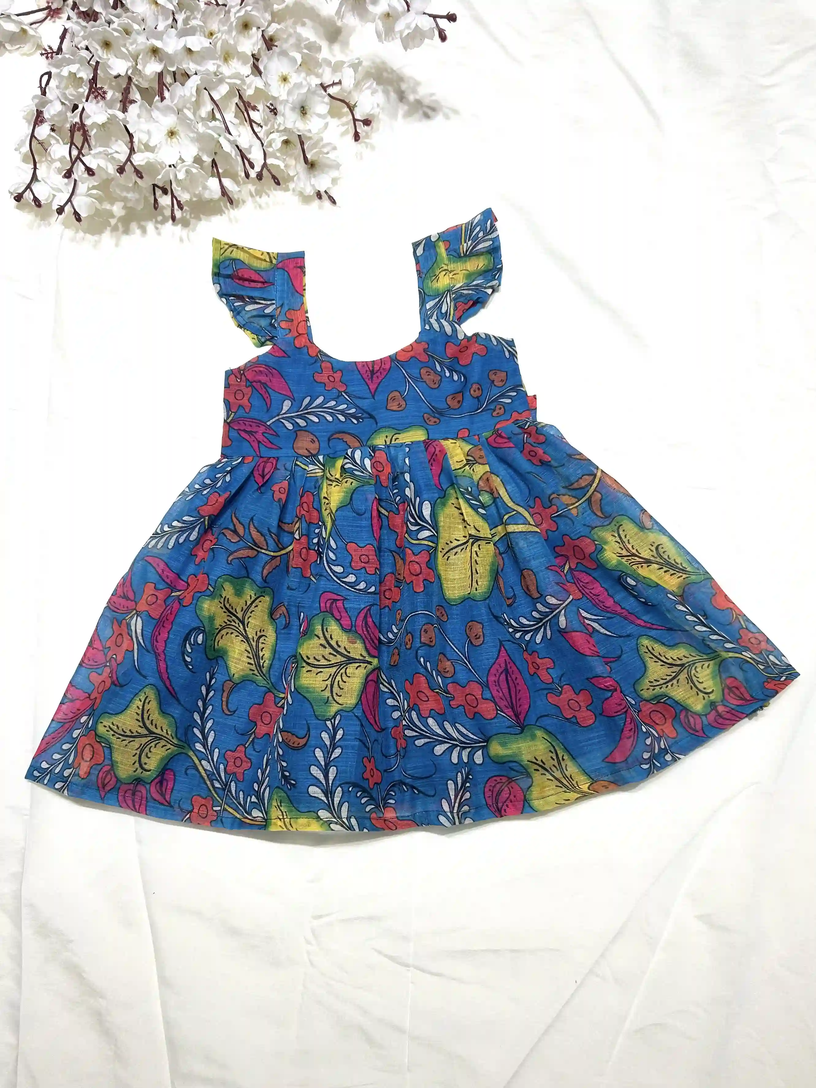 Linen kalamkari frock- Azure blue