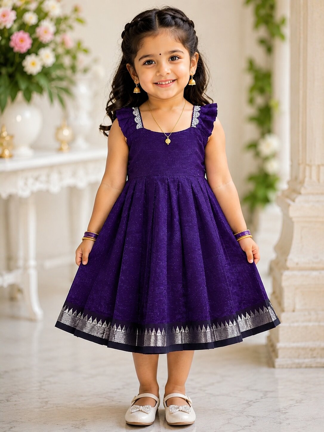 Classic mangalagiri silk frock- purple