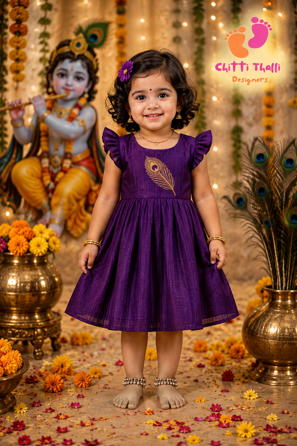 Golden feather frock- Magenta
