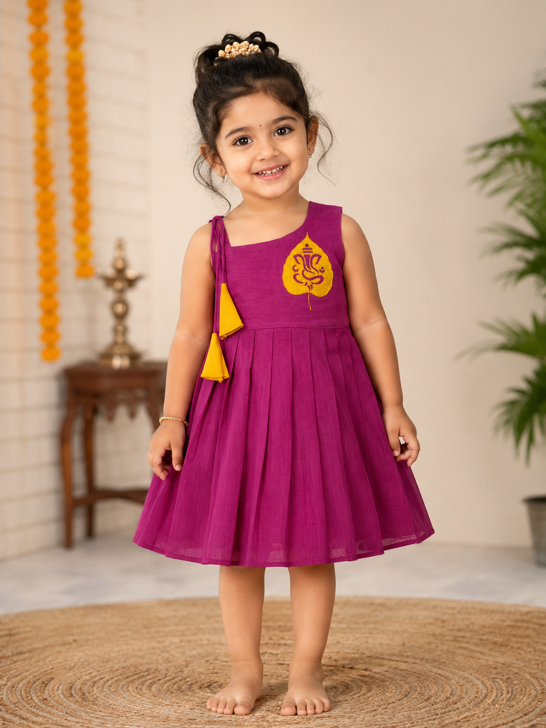 Thumbnail of Vinayaka Leaf Applique Frock- pink