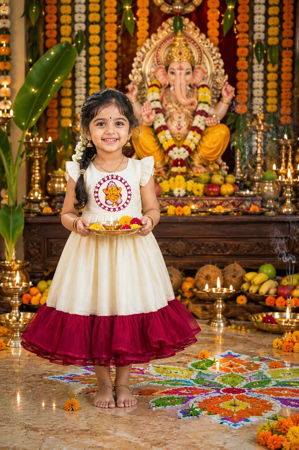 Ganesha Heritage Frock- white