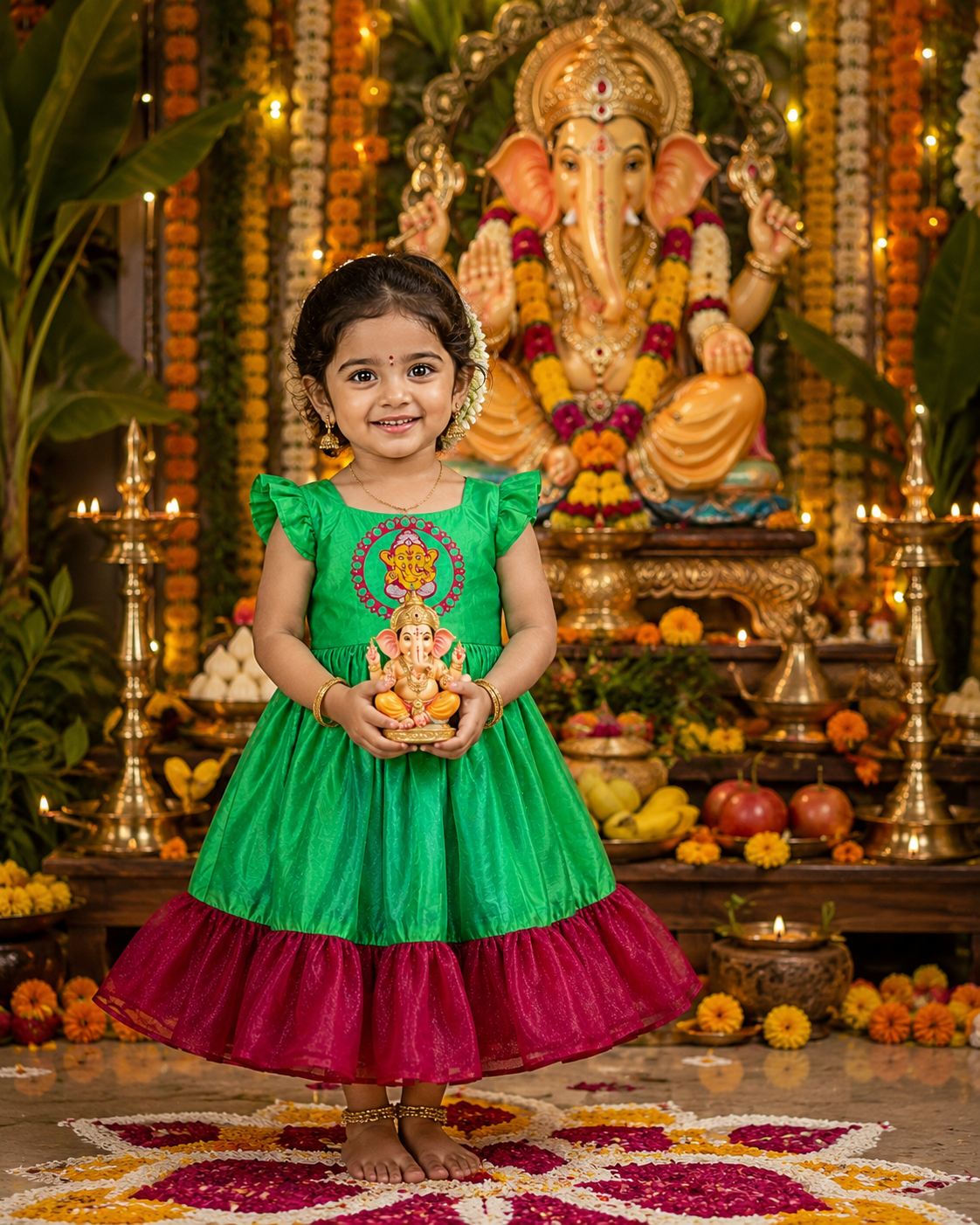 Ganesha Heritage Frock- light green