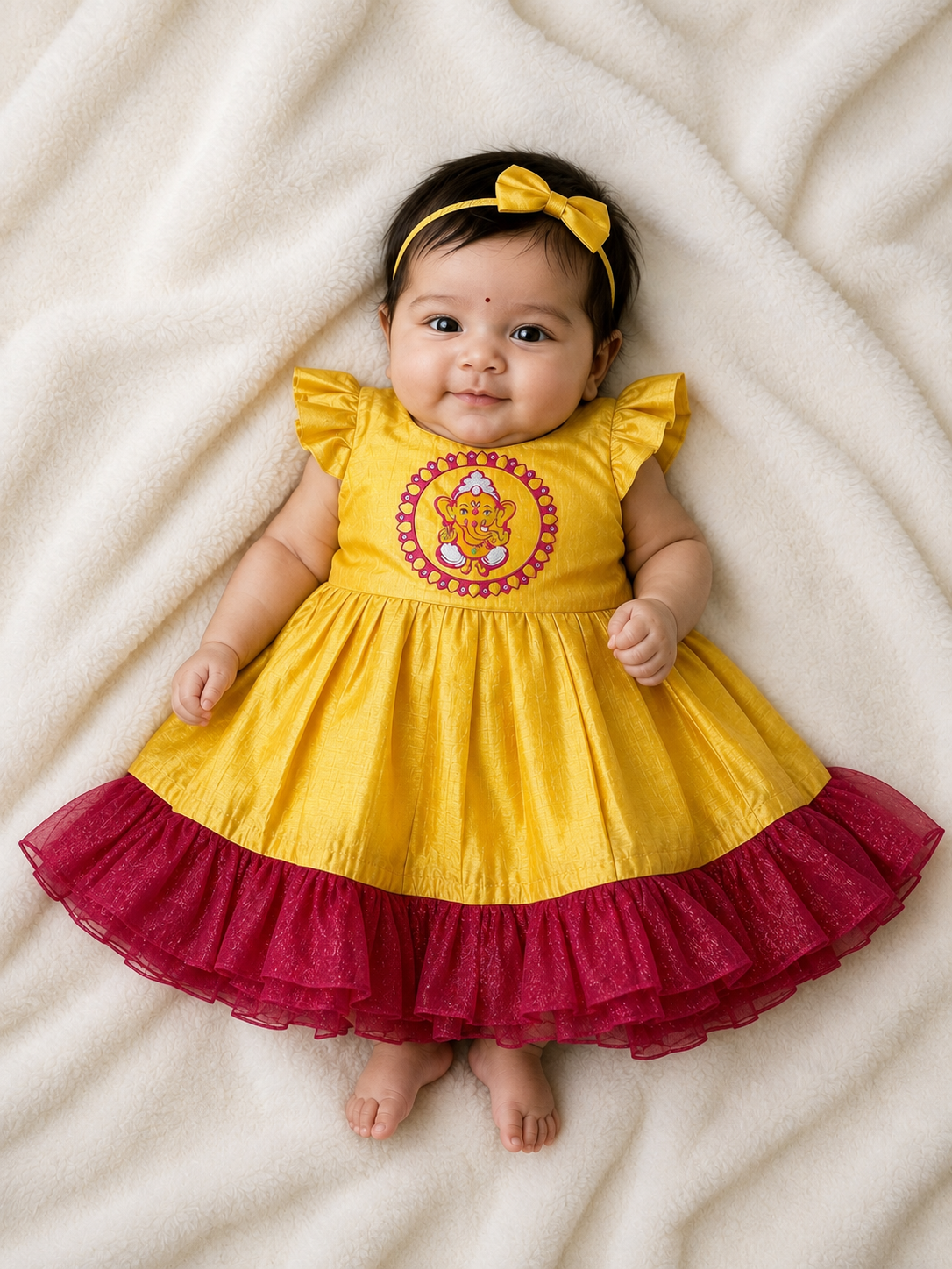 Ganesha Heritage Frock- Yellow