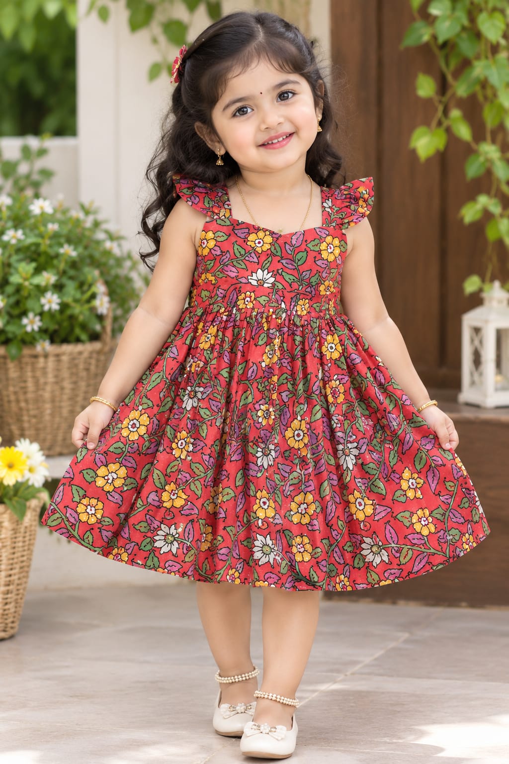 Kalamkari cotton frock - orange