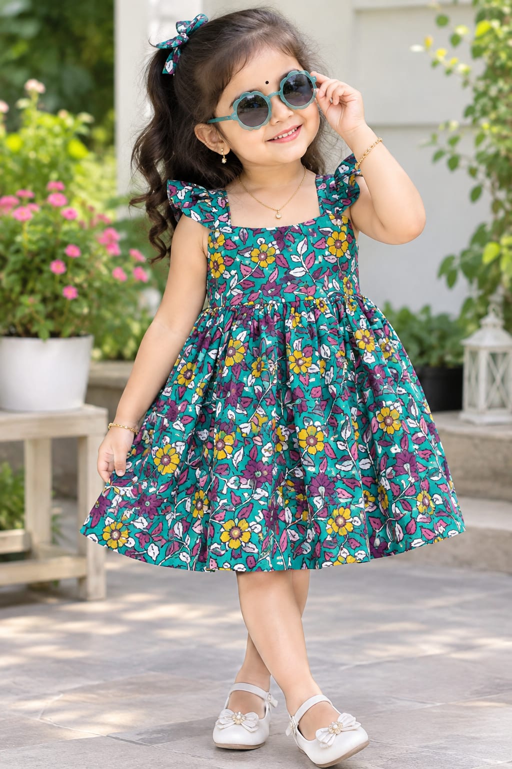 Kalamkari cotton frock - aquagreen
