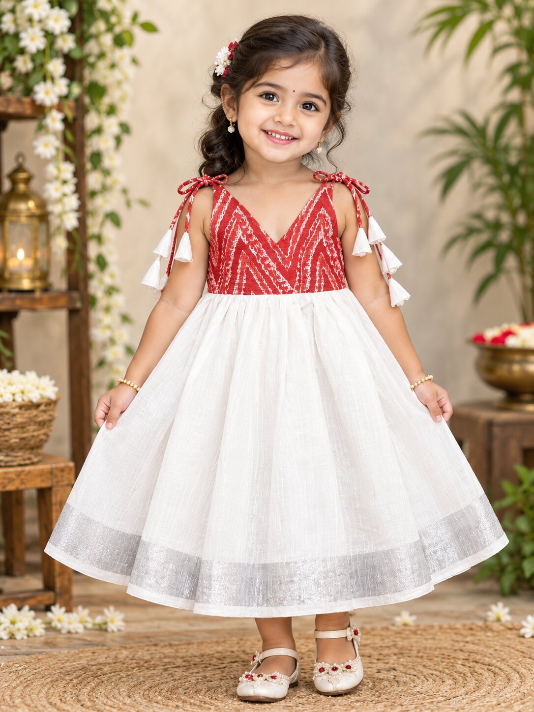 IKKAT PEARL FROCK - red