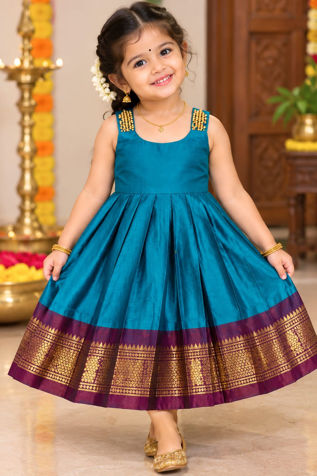 Paithani frock - peacock blue