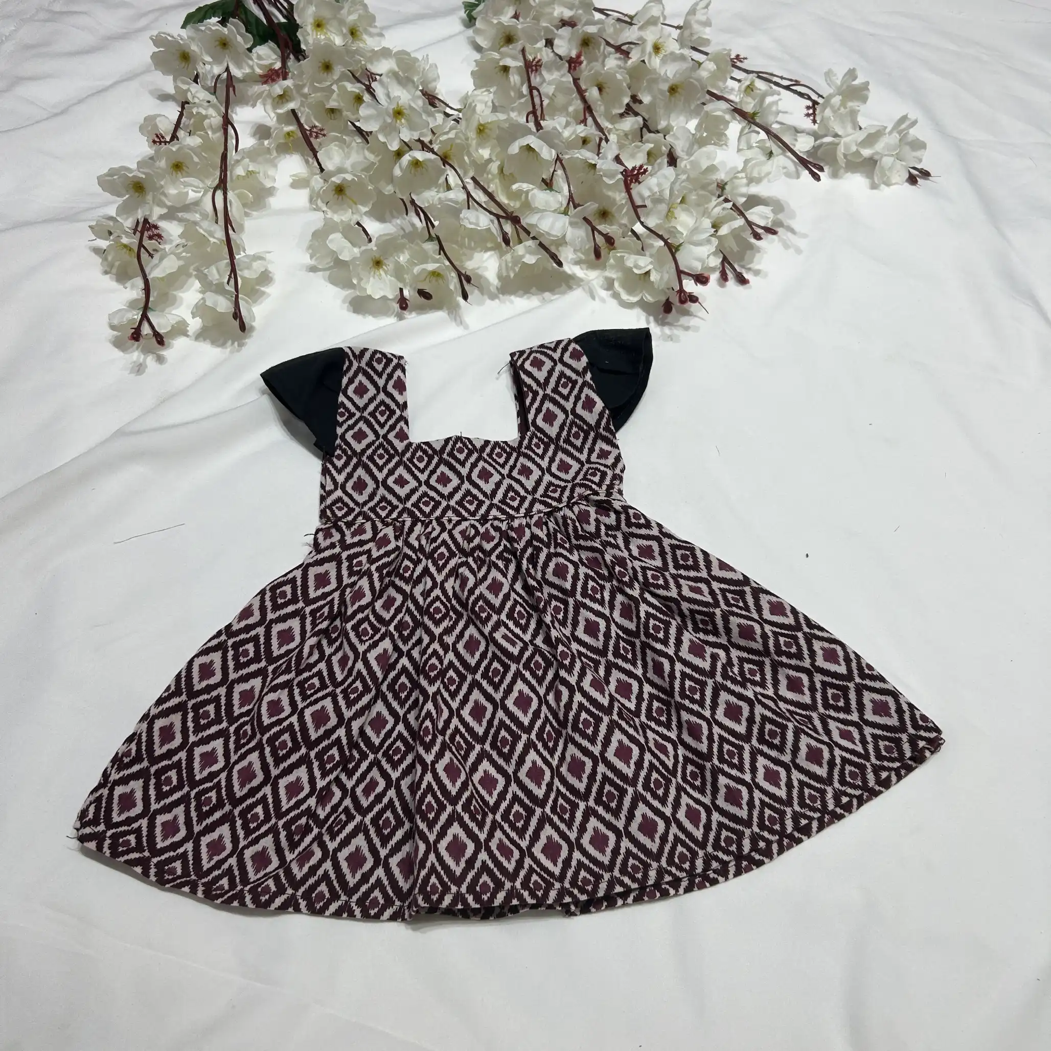  Cotton Geometrical printed maroon frock