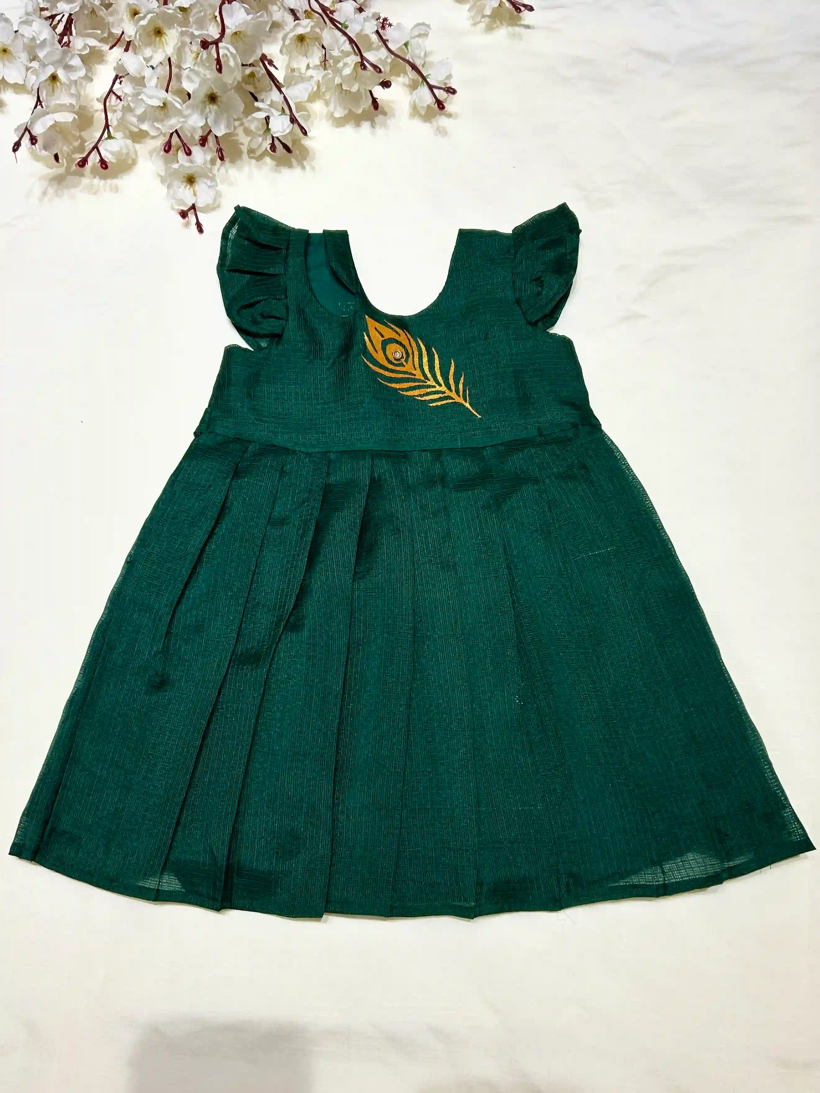 Golden feather frock- green