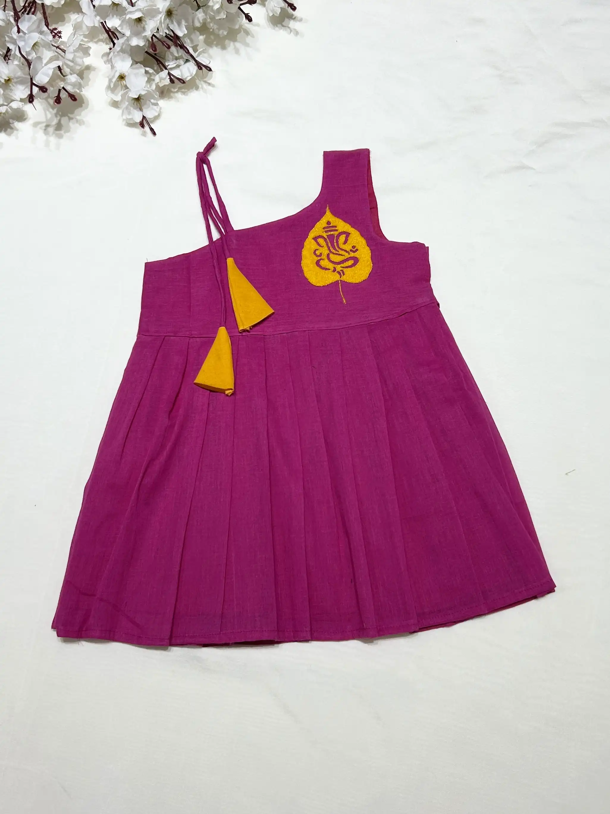 Vinayaka Leaf Applique Frock- pink