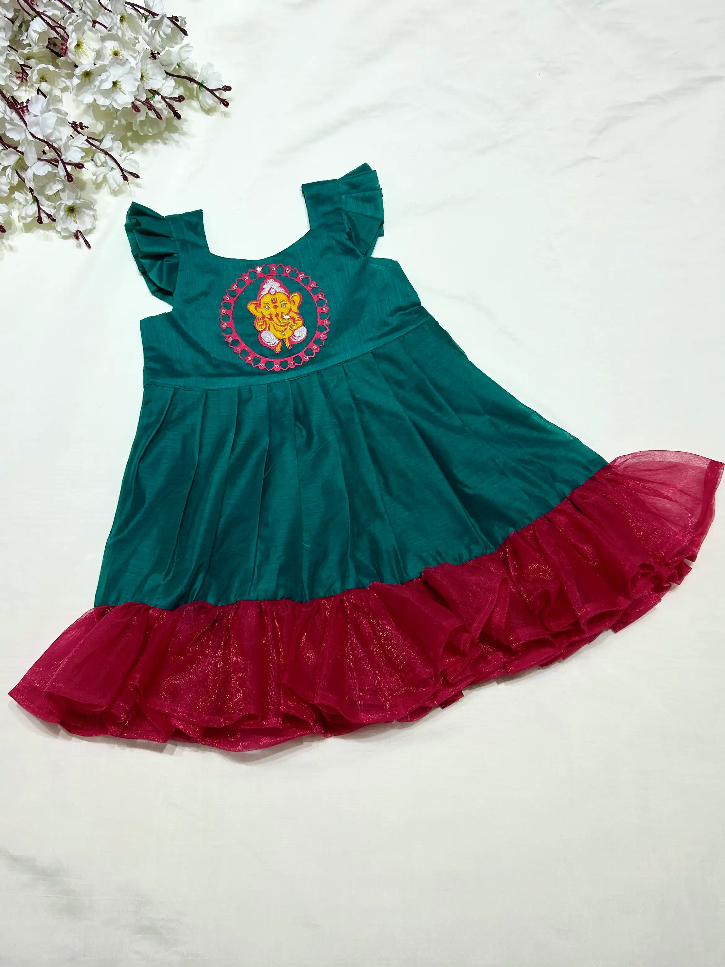 Ganesha Heritage Frock- Cobalt green
