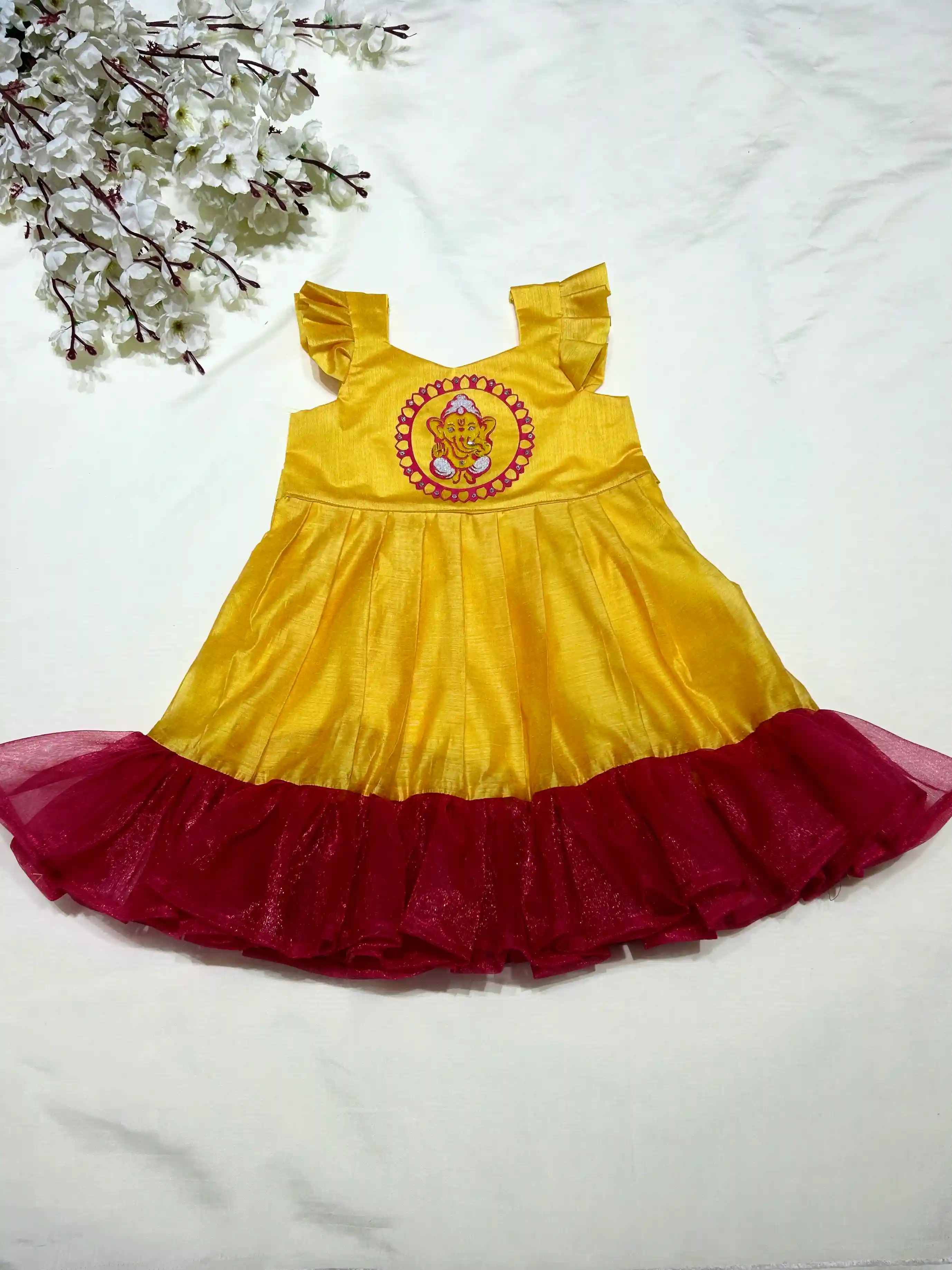 Ganesha Heritage Frock- Yellow
