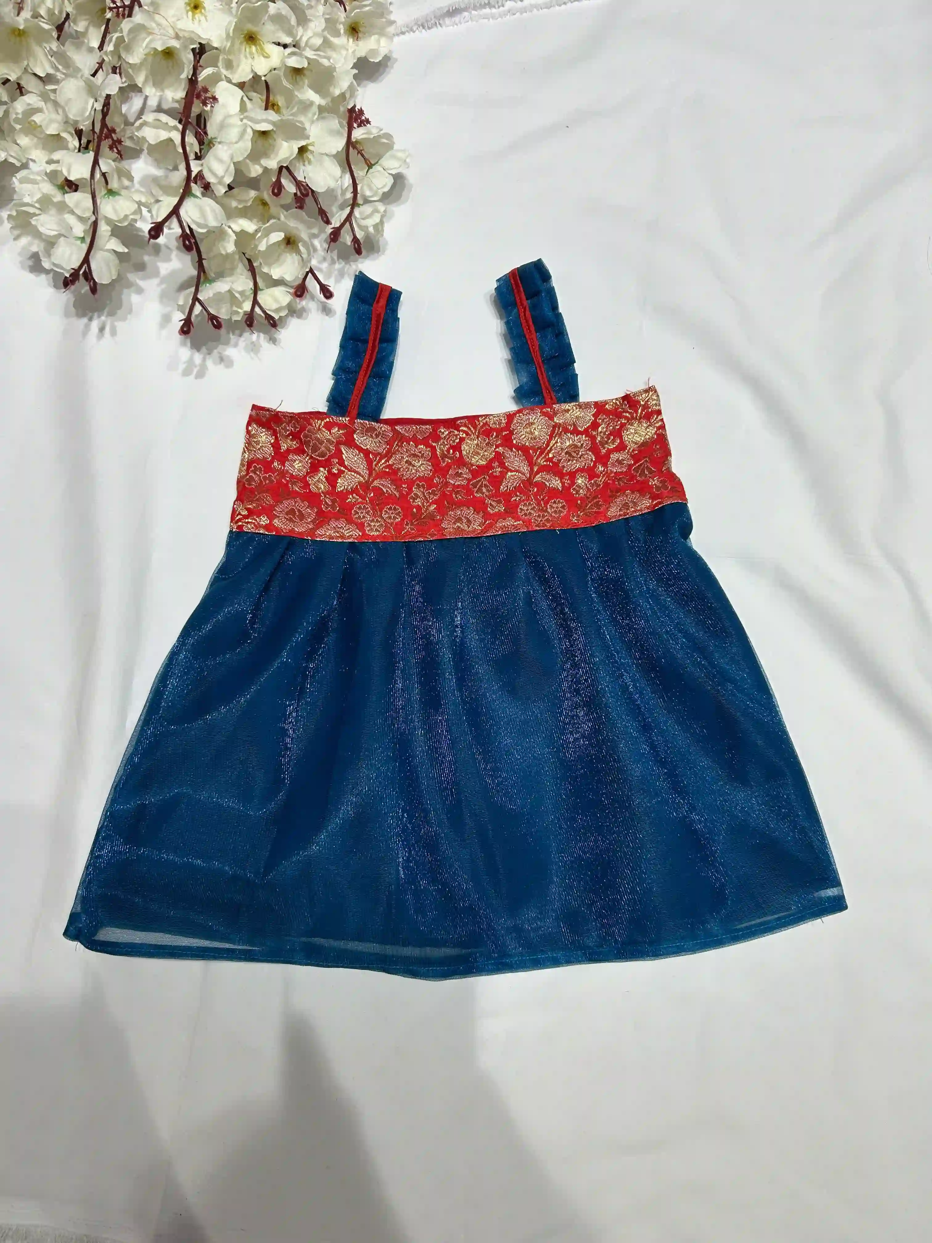 brocade tissue silk frock- Red