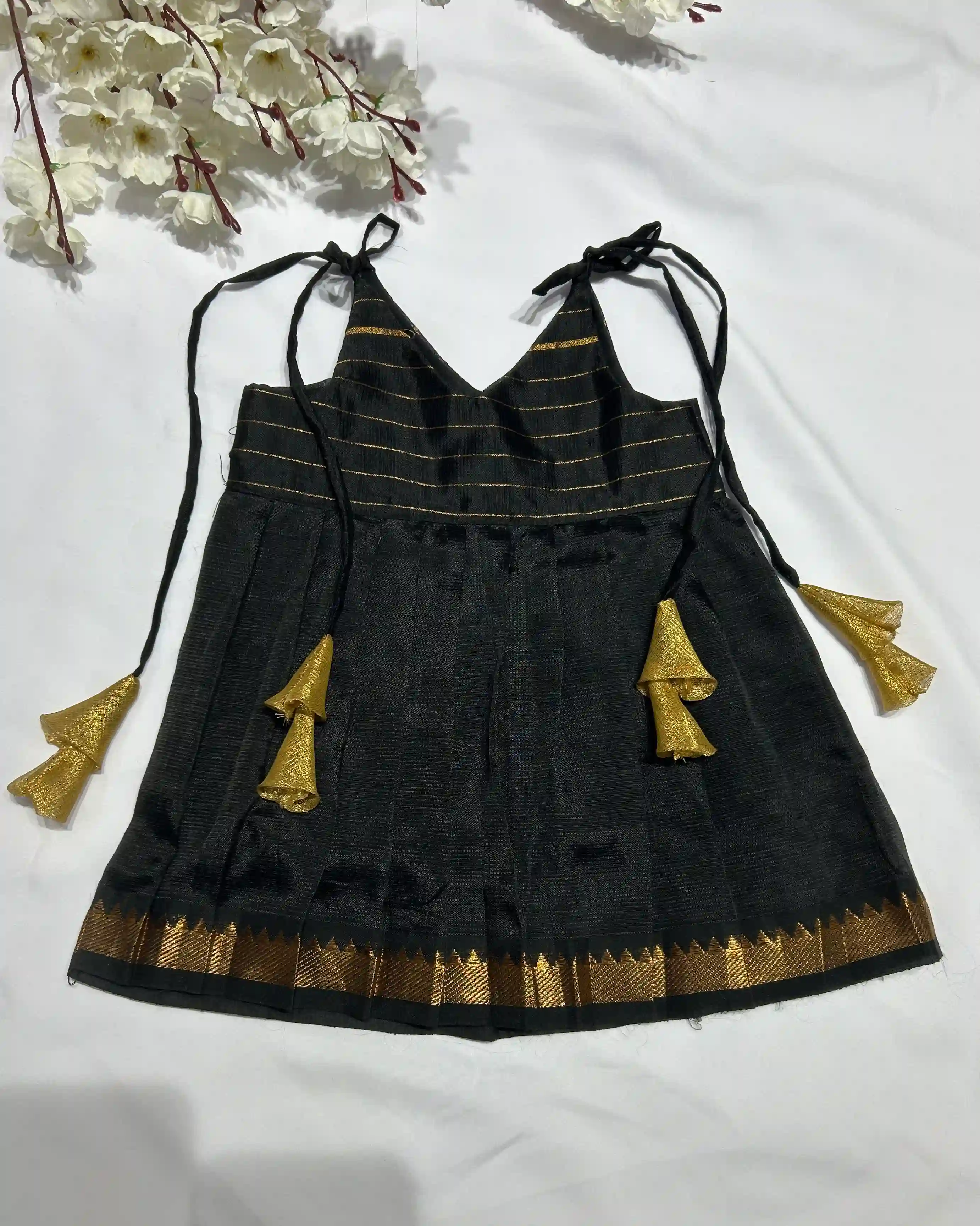 Tassel Charm Mangalagiri pattu Frock - black